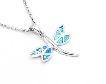 Colgante de libélula de plata, colgante de animal de plata, colgante de ópalo, joyería griega, colgante de ópalo azul, regalo para esposa, colgante de ópalo azul,