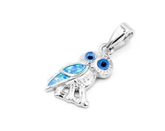 Silber Eulen Anhänger, Silber Tier Anhänger, Opal Anhänger, griechischer Schmuck, Silber Opal Anhänger, Geschenk für Frau, Athena Münze Anhänger,