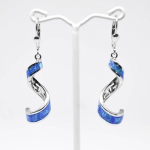 Blue Opal Earrings, Greek key earrings, opal earrings, Greek jewelry, opal jewelry, gift for wife, anniversary gift, Mother's day gift