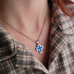Silver Cross Pendant, Blue Cross Pendant, Opal Pendant , Greek jewelry, Blue Opal Pendant, Cross pendant for all, Silver opal pendant