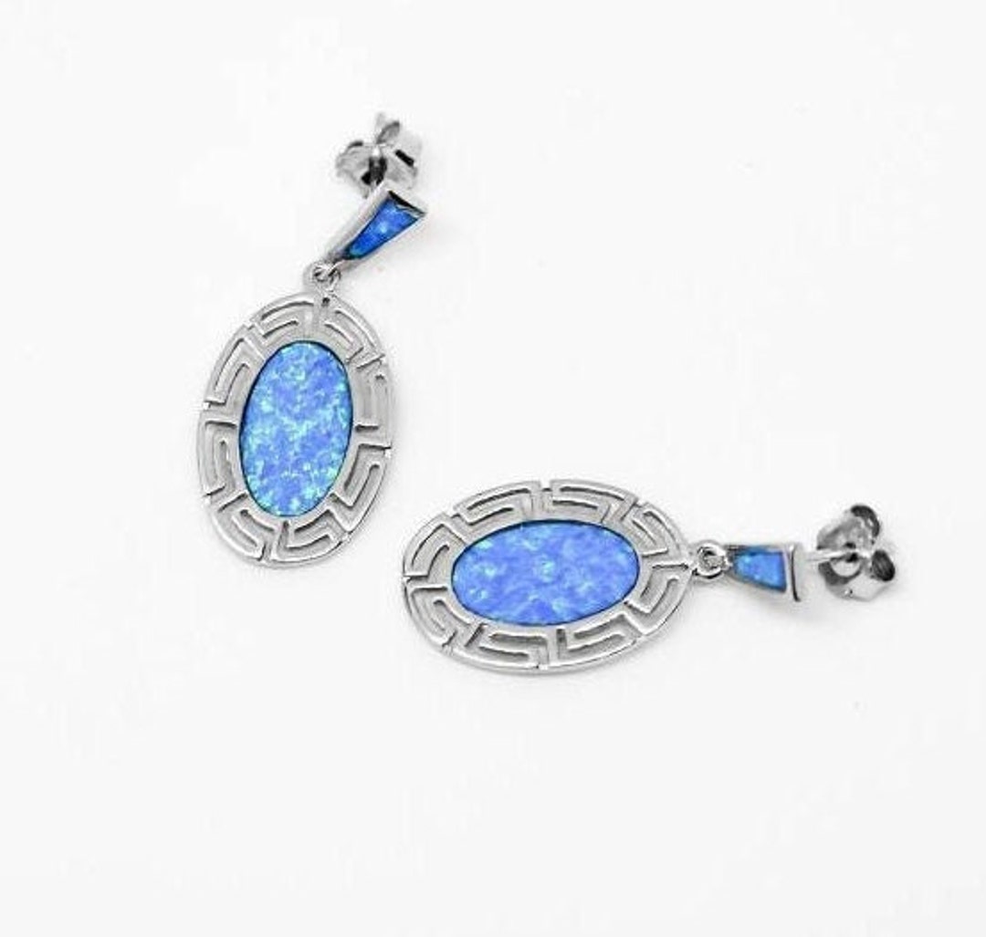 Opal Silver Earrings, Greek Earrings, Silver Earrings for Wife, Opal