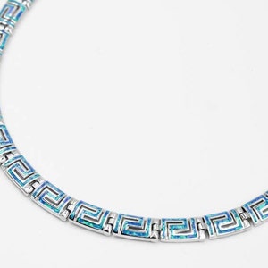 Greek Silver necklace, Greek opal necklace, Silver necklace for Wife, Meander silver necklace, Greek key necklace, Anniversary gift.