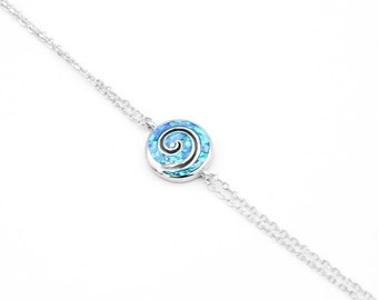 Blue Opal Bracelet, Silver spiral Bracelet, Jewelry for wife, Greek jewelry, Opal jewelry, Opal bracelet, Gift for Her, blue cross Bracelet