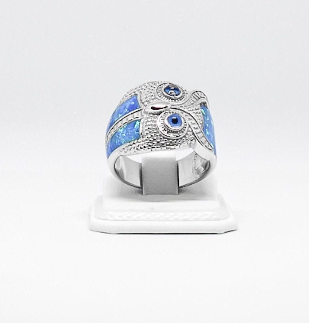 Opal Owl Ring, Opal silver ring, Opal jewelry, Gift for wife, Greek jewelry, Anniversary gift, Gift 