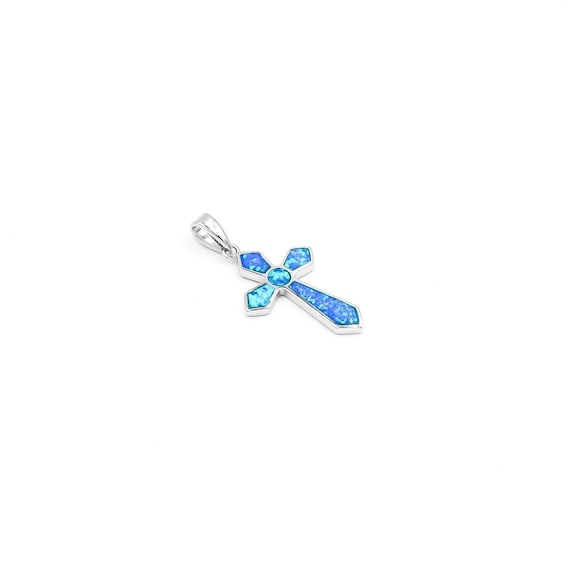 Silver Cross Pendant, Blue Cross Pendant, Opal Pendant , Greek jewelry, Blue Opal Pendant, Cross pendant for all, Silver opal pendant