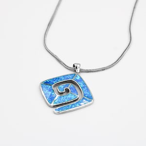 Opal Meander pendant, Greek key opal pendant, Gift for wife, blue Opal pendants, Opal Greek jewelry, Greek jewelry, Anniversary gift,