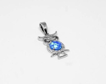 Silber Eulen Anhänger, Silber Tier Anhänger, Opal Zirkon Anhänger, griechischer Schmuck, Silber Opal Anhänger, Geschenk für Frau, Blauer Opal Anhänger,