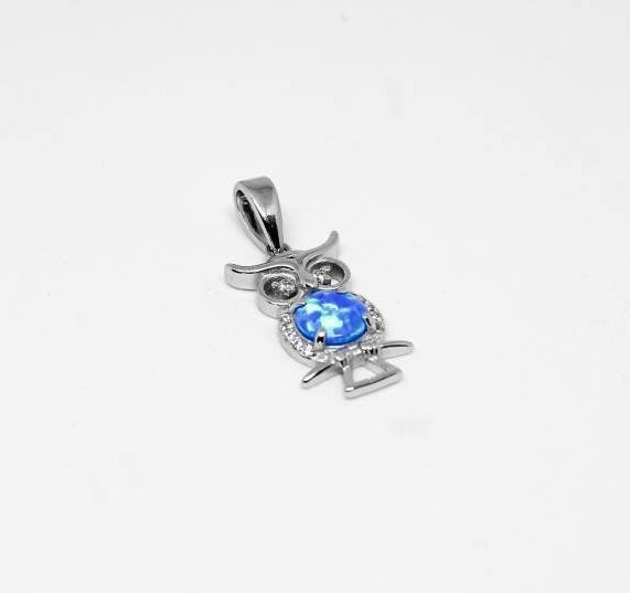 Silver Owl Pendant, Silver Animal Pendant , Opal zircon pendant, Greek Jewelry, Silver Opal Pendant,