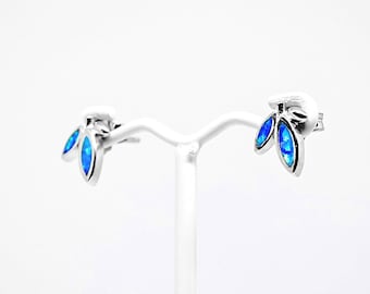 Blue Opal Olive oorbellen, Griekse olijfoorbellen, opaal oorbellen, bladoorbellen, Griekse sieraden, cadeau voor haar, cadeau voor vrouw, jubileumcadeau