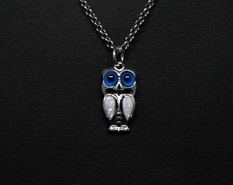 Silber Eulen Anhänger, Silber Tier Anhänger, Opal Anhänger, griechischer Schmuck, Silber Opal Anhänger, Geschenk für Frau, Athena Münze Anhänger,