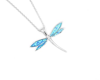Colgante de libélula de plata, colgante de animal de plata, joyería de esposa, joyería griega, colgante de plata de ópalo, regalo para esposa, regalo de Navidad.