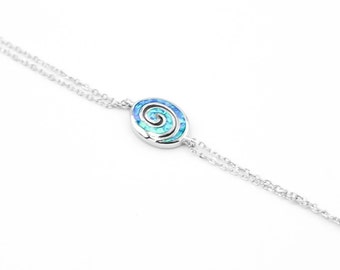 Blue Opal Bracelet, Silver spiral Bracelet, Jewelry for wife, Greek jewelry, Opal jewelry, Opal bracelet, Gift for Her, blue cross Bracelet