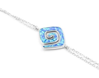 Opal Meander bracelet, Greek key opal bracelet, Gift for wife, Blue Opal bracelet, Opal Greek jewelry, Greek jewelry, Christmas gift,