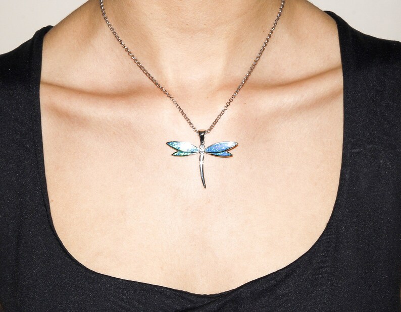 Gift for wife Sterling silver 925 Anniversary gift, Opal jewelry Greek jewelry Opal pendants Blue Opal Dragonfly Pendant