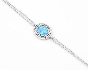 Opal Meander bracelet, Greek key opal bracelet, Gift for wife, Blue Opal bracelet, Opal Greek jewelry, Greek jewelry, Christmas gift,
