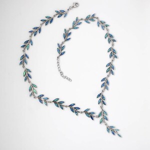 Blue Opal Olive Leaves Necklace, Greek Necklace, opal necklace, Greek jewelry, opal jewelry, anniversary gift, Mother&#39;s Day Gift