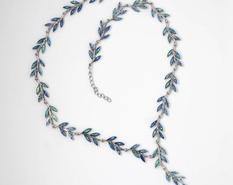 Blue Opal Olive Leaves Necklace, Greek Necklace, opal necklace, Greek jewelry, opal jewelry, anniversary gift, Mother's Day Gift