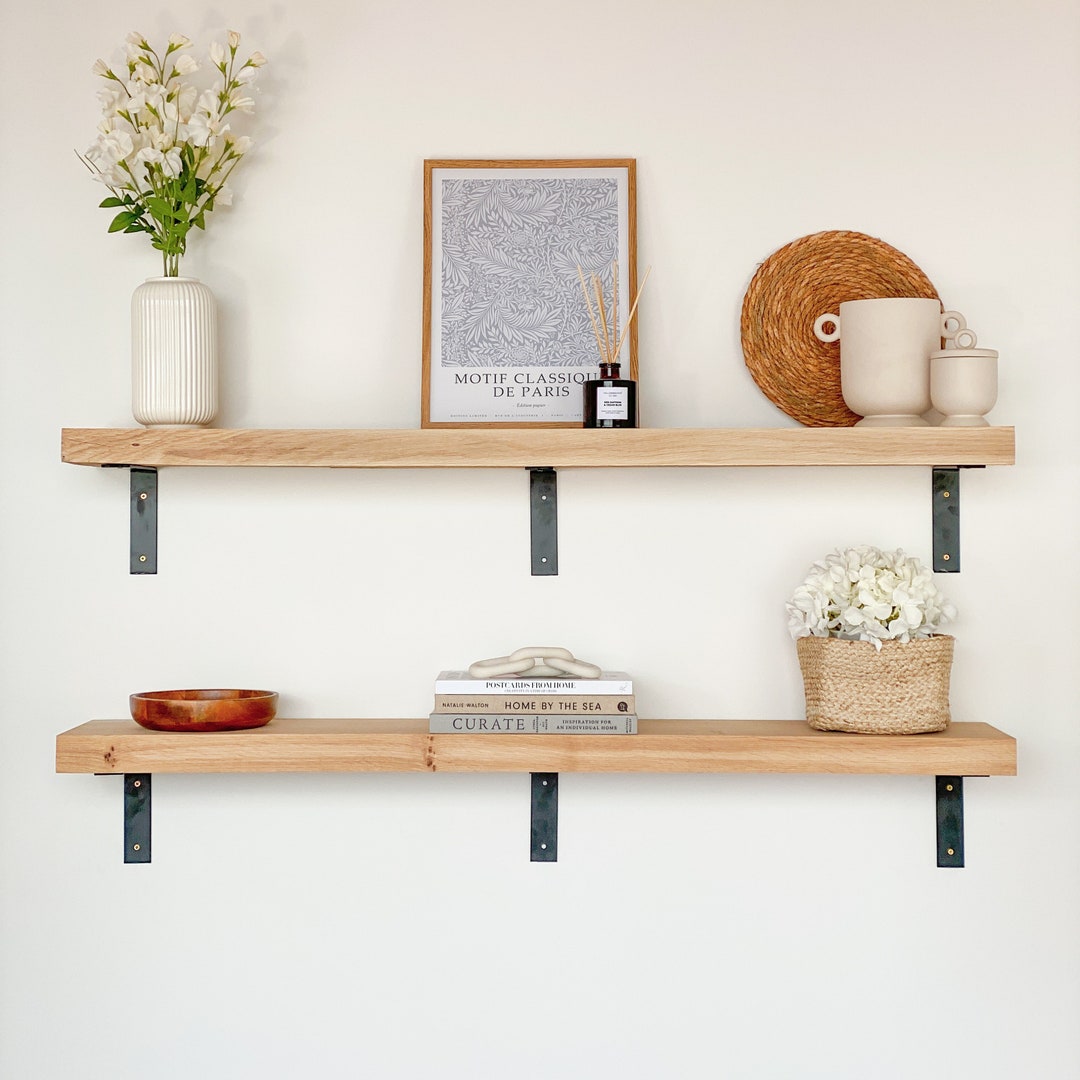 Rustic Oak Shelf With Industrial Metal Shelf Brackets Chunky Etsy UK