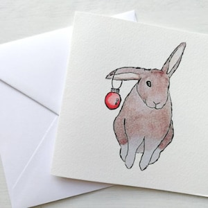 8er Set Original Aquarell handgemalte und bedruckte Hasen Weihnachtskarten mit Umschlägen, Tier Weihnachtskarten, Hase