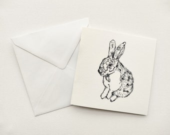 Carte de voeux de lapin, stylo et carte d’encre, carte de voeux noire et blanche, art animalier, art de lapin, art de lapin, carte de lapin, carte blanche