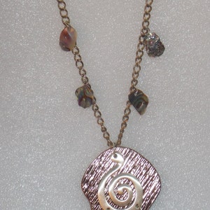 Silver Necklace, Copper, Silver and Shell Pendant, Shell Accents