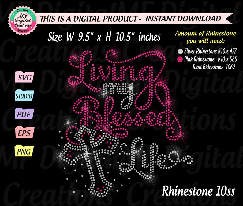 Download Silhouette Cameo Scanncut Living My Blessed Life Rhinestone Svg Rhinestone Template Digital Living My Blessed Life Svg Cut File For Cricut Clip Art Art Collectibles