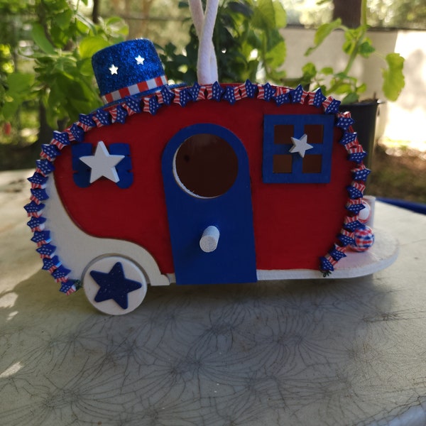 Red White and Blue Camper Birdhouse