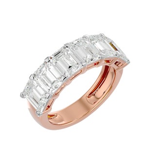 Emerald Cut Lab Grown Diamond Half Eternity Band: Solid Gold Ethical Wedding Ring