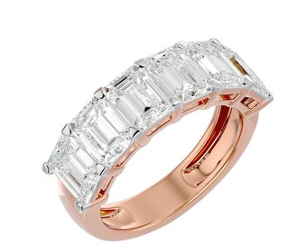 Emerald Cut Lab Grown Diamond Half Eternity Band: Solid Gold Ethical Wedding Ring
