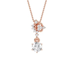 Classic Floral Design Diamond Pendant, Round Diamond Pendant, Beautiful Natural Diamond Pendant, 10K Diamond Pendant, Solitaire Pendant