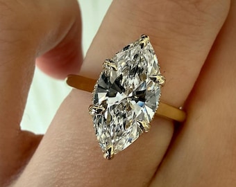 5 Karat Marquise Lab Grown Diamant Versteckter Halo Verlobungsring