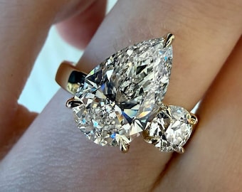 5 Karat Birne & 1 Karat Rund Diamanten Toi Et Moi Verlobungsring