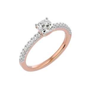 Lab Grown Cushion Cut Diamond Engagement Ring: Pave Band