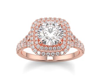 1 Karat Rundschliff Naturdiamant Kissenform Doppel Halo Verlobungsring