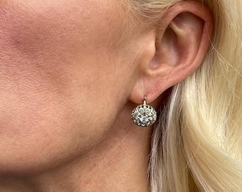 Pendientes antiguos de diamantes naturales de 1,65 quilates / Pendientes vintage de oro de 14 quilates con diamantes