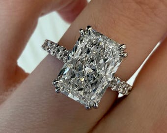 5 Karat strahlender Schnitt Labor gewachsener Diamant Doppelklaue Prong versteckter Halo-Verlobungsring