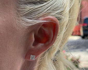 Pendientes Martini con diamantes naturales de talla princesa de 2 quilates / Pendientes clásicos de diamantes en oro