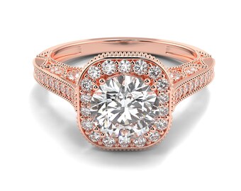 1 karaat rond geslepen natuurlijke diamant enkele halo vintage stijl verlovingsring