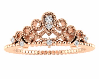 Vintage Queen Crown Diamond Ring, Royal Fashion Ring
