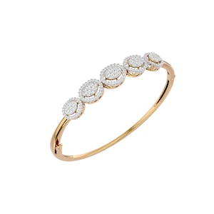 Oval Delight Lab Grown Diamond Bangle Bracelet | Round Diamond Halo Bracelet | 10K 14K 18K Gold & Platinum | Elegant Oval Diamond Cuff
