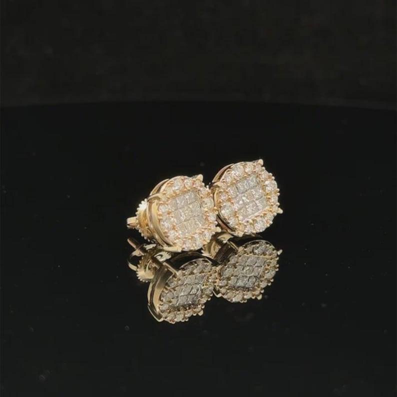 Add brilliant sparkle to your jewelry collection with these elegant 14K yellow gold lab grown diamond earrings. The round design features a sparkling center of carefully arranged lab-grown diamonds surrounded by a pavé diamond halo, creating a beautiful layered look with exceptional brilliance.