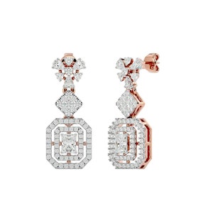 Emerald Shape Double Halo Lab Diamond Drop Earrings, Emerald Cut Diamond Earrings, Pear Cut Diamond Earrings, Lab Created Diamond Earrings