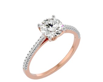 1.3 Carat Round Cut Solitaire Natural Diamond Shank Engagement Ring in 18K Rose Gold, Round Diamond Ring, Custom Diamond Ring, Diamond Ring