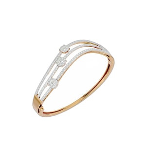 Tri-Tone Lab Grown Diamond Bridal Bracelet | Three Stone Diamond Bangle | 14K 18K Gold | Three Tone Lab Diamond Bracelet | Wedding Jewelry