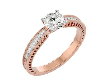 Tapered Women's Natural Diamond Wedding Ring, Round Lab Diamond Ring, Round Diamond engagement Ring, 18K White Gold, 10K Rose Gold Ring