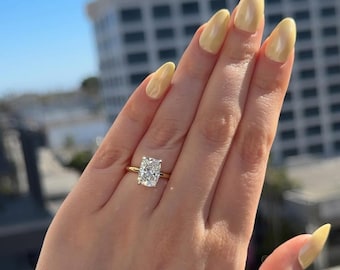 5 Carat Elongated Cushion Lab Grown Diamond Ring | Hidden Halo, IGI Certified