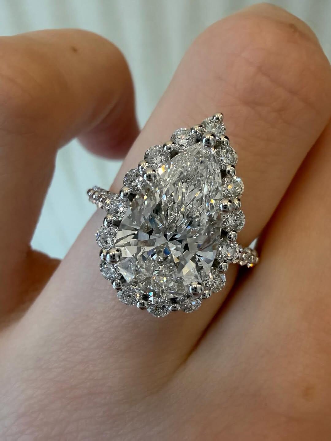 5 Carat Pear Cut Lab Grown Diamond Halo Engagement Ring, IGI Certified ...