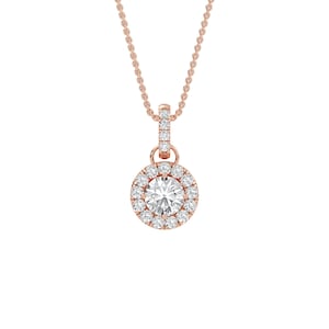 Round Diamond Halo Pendant, 1 Ct Round Diamond Solitaire Pendant, 18K Yellow Gold Pendant, 18K Rose Gold Pendant, 10K White Gold Pendant
