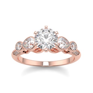 Round Diamond Engagement Ring with Pear Side Stones - Three Stone Ring