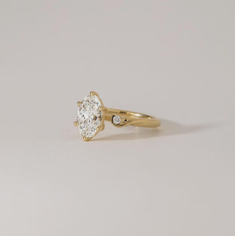 2 Carat Lab Grown Oval Diamond Trilogy Engagement Ring in Yellow Gold, Three Stone Bridal Ring, Oval Cut Custom Engagement Ring for Women image 7
